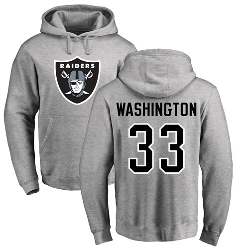 Men Oakland Raiders Ash DeAndre Washington Name and Number Logo NFL Football #33 Pullover Hoodie Sweatshirts->oakland raiders->NFL Jersey
